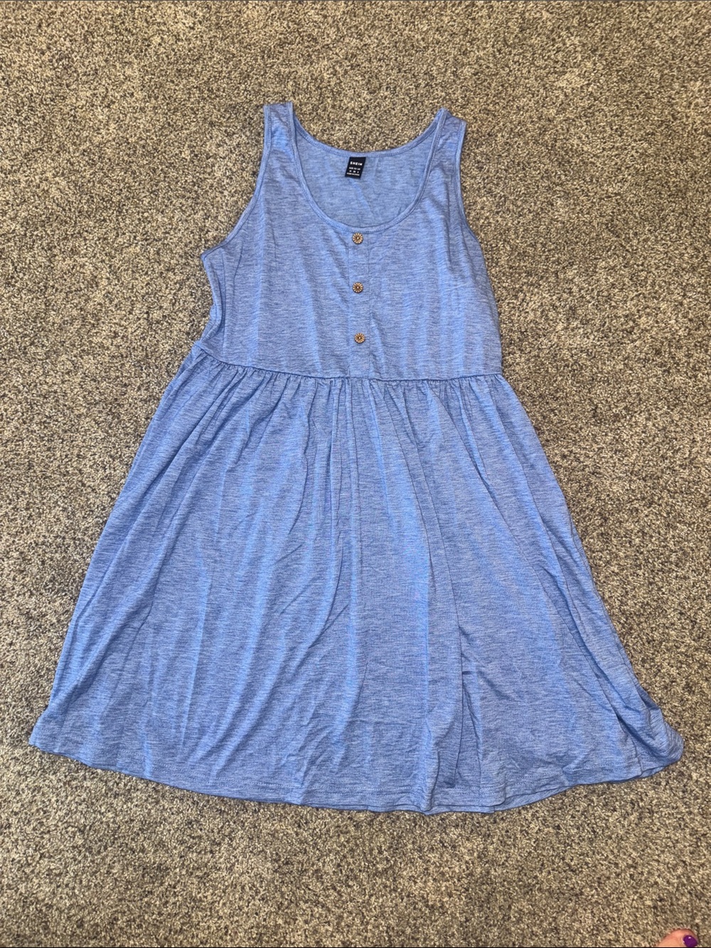 SHEIN Blue Sleeveless Scoop-Neck Button-Front Sundress